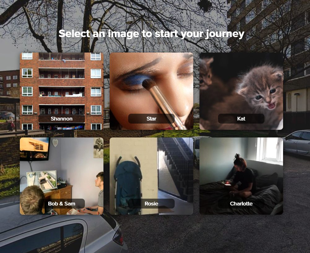Care Leavers in Lockdown 360 platform — a grid of young people to select and start their journey